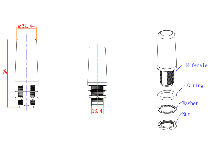 Technische Zeichnung Delock LTE Antenne N Buchse starr Dachmontage outdoor