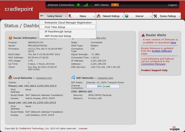 LTE Router IBR600: Dashboard IBR600 Dashboard