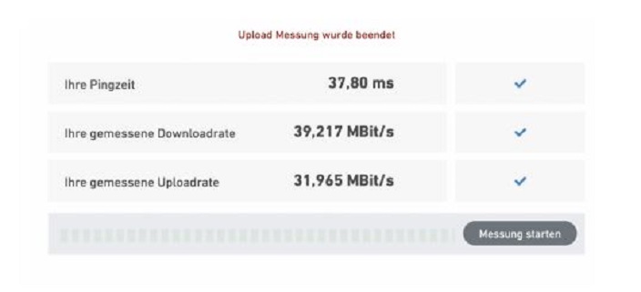 Ergebnisse Download- und Uploadraten