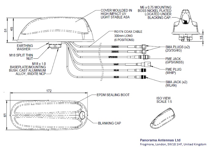 Schematischer Aufbau der Antenne mit Kabel und Stecker