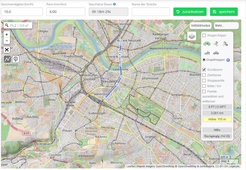 Screenshot: Webbasierte Anwendung zur Erstellung von Fahrtrajektorien Screenshot: Webbasierte Anwendung zur Erstellung von Fahrtrajektorien
