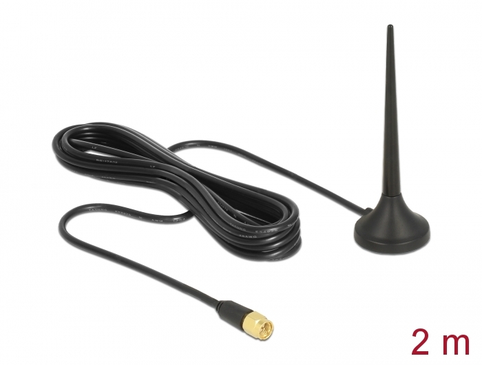 Delock LTE / GSM / UMTS Antenne SMA Stecker 3 dBi starr omnidirektional mit magnetischem Standfuß und Anschlusskabel RG-174 2 m