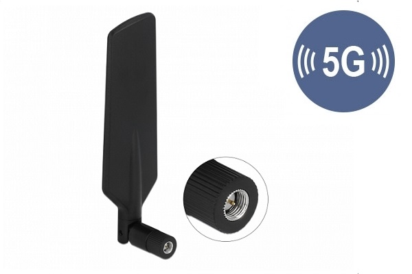 Delock 5G LTE Antenne SMA Stecker drehbar mit Kippgelenk schwarz