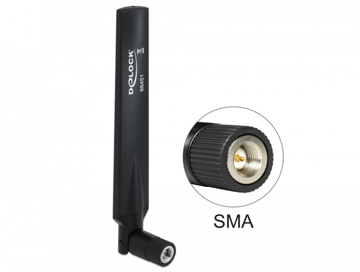 Delock LTE Antenne SMA Stecker mit Kippgelenk schwarz